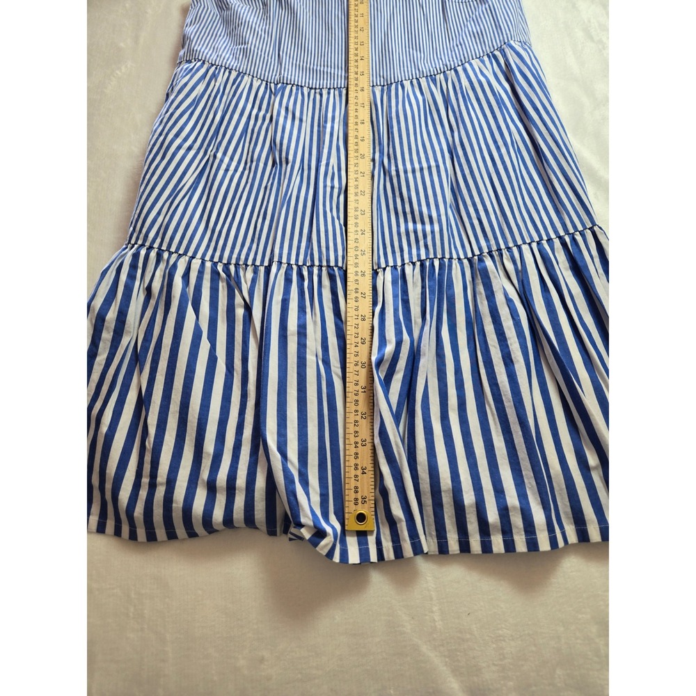 J.Crew Blue White Striped Tiered Ruffle Mini Dress Sleeveless Side Zip Size 8 - Picture 5 of 12
